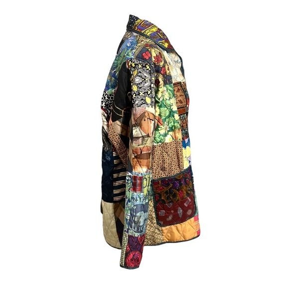 Stunning Volup Vintage 220 Hickory Reversible Patchwork Quilted Silk Jacket XL - Picture 4 of 16